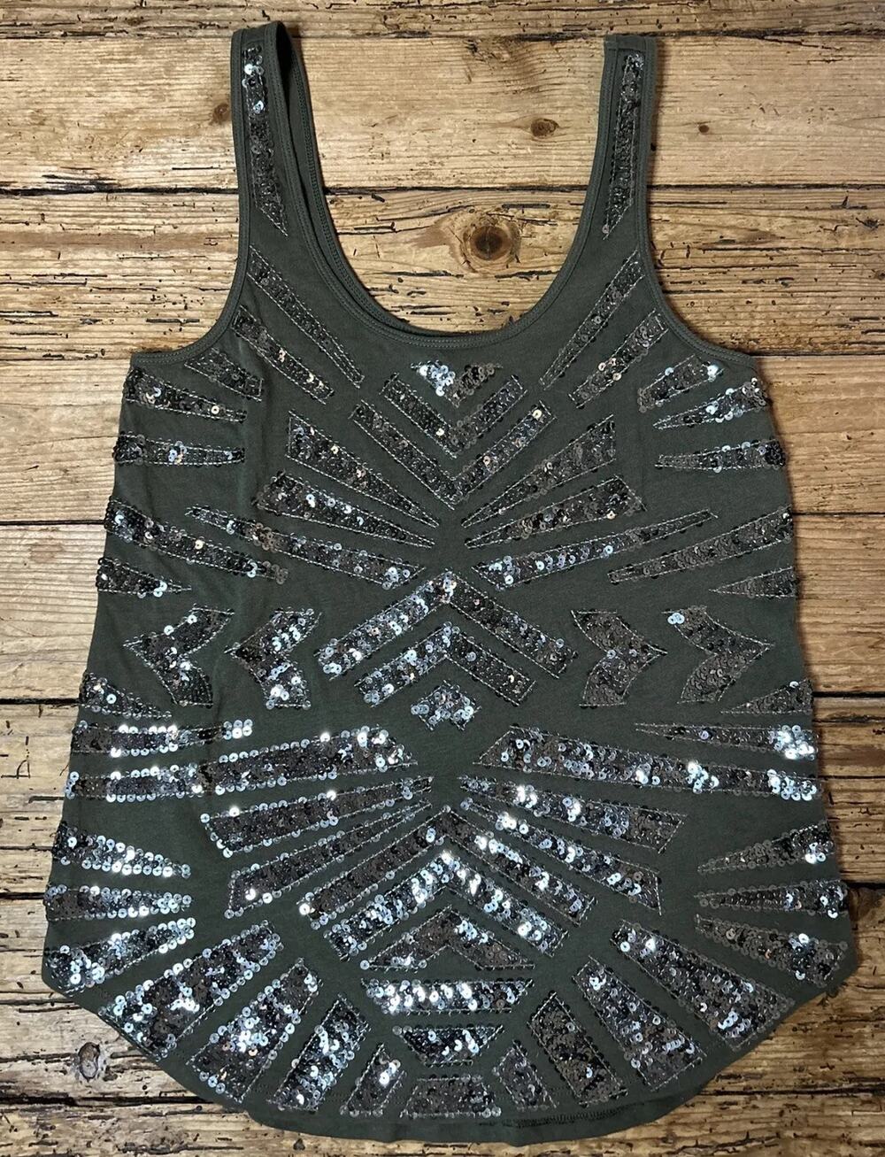 Express Women’s Size S Olive Green Sequin Top NWOT